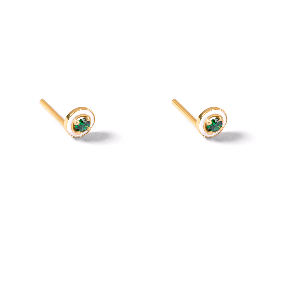 Green Luna White Enamel Stud Earring