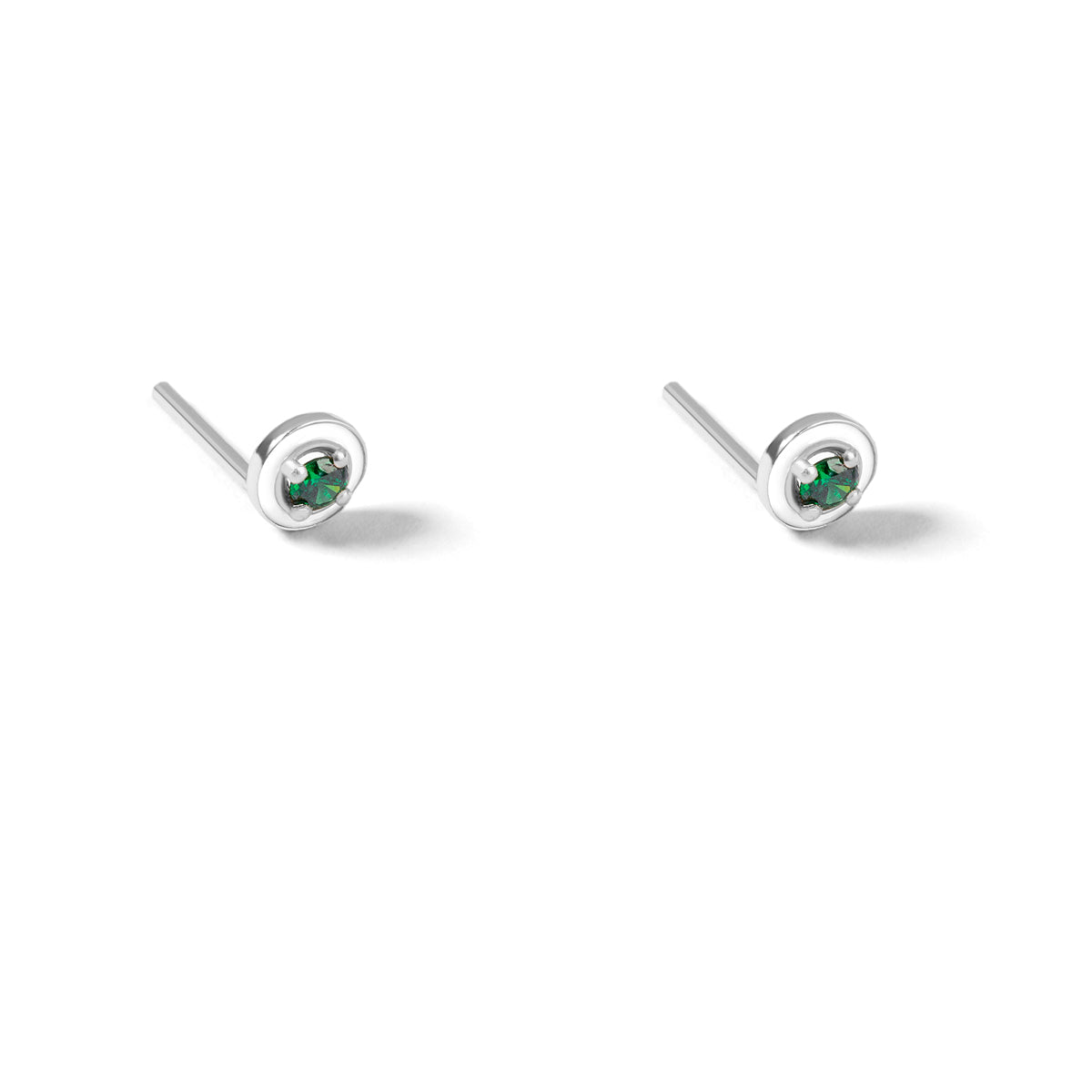 Green Luna White Enamel Stud Earring