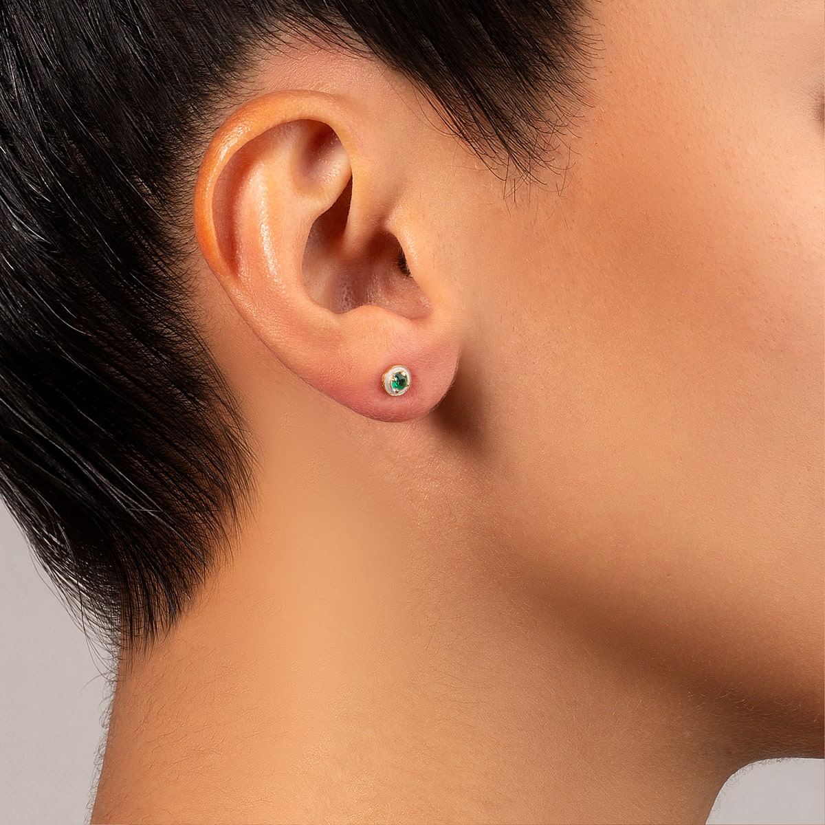 Green Luna White Enamel Stud Earring
